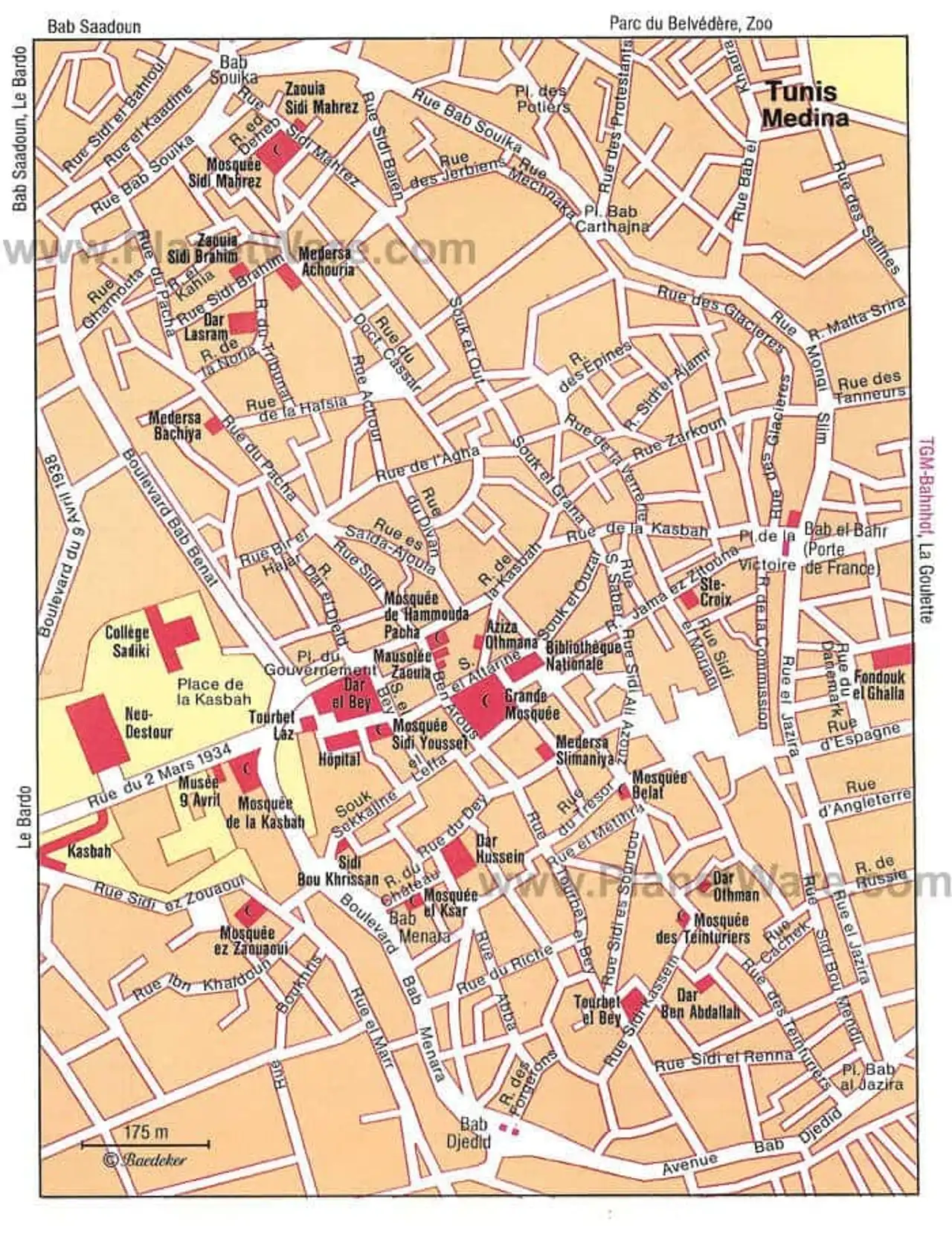 Detailed map of the medina of Tunis