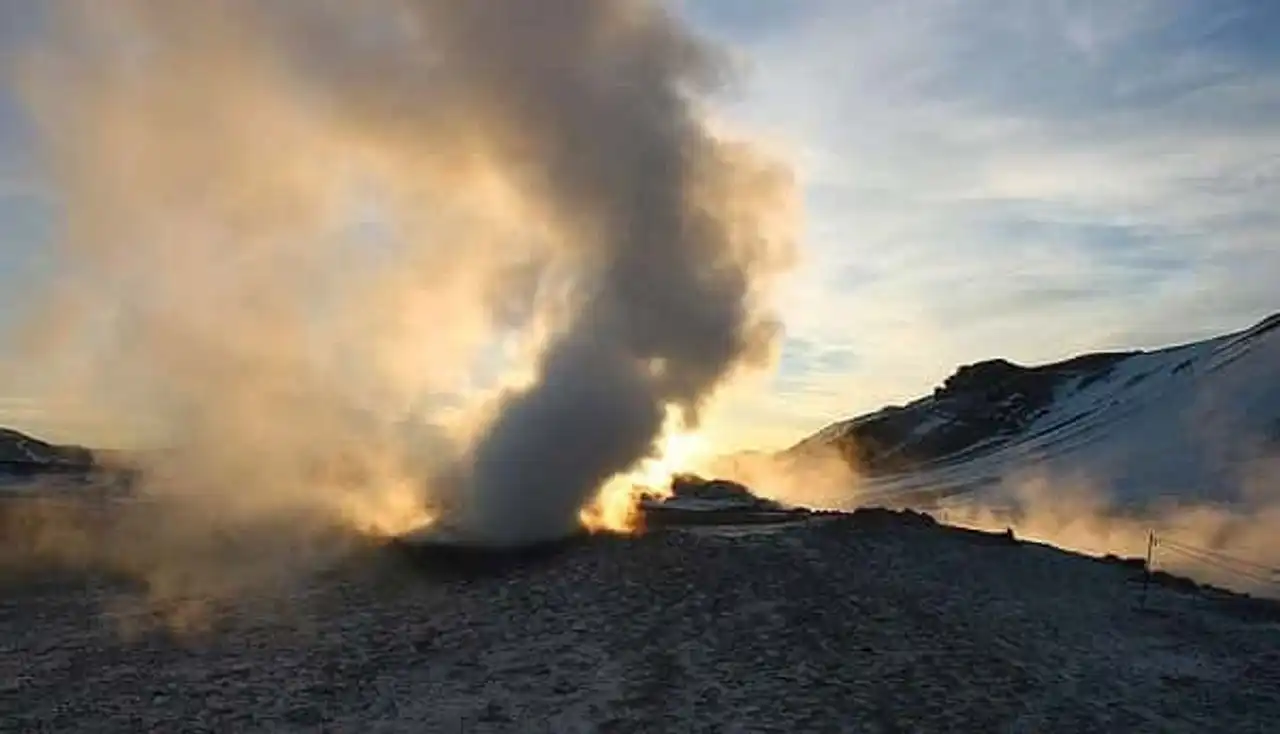 Steam towers in Hverir, Iceland