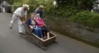 Osier sled descent in Funchal, Madeira